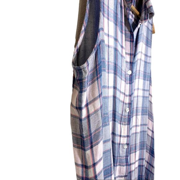 Cloth & Stone Plaid Sleeveless Button Down Collared Mini Shirt Dress Blue Small - Picture 5 of 8